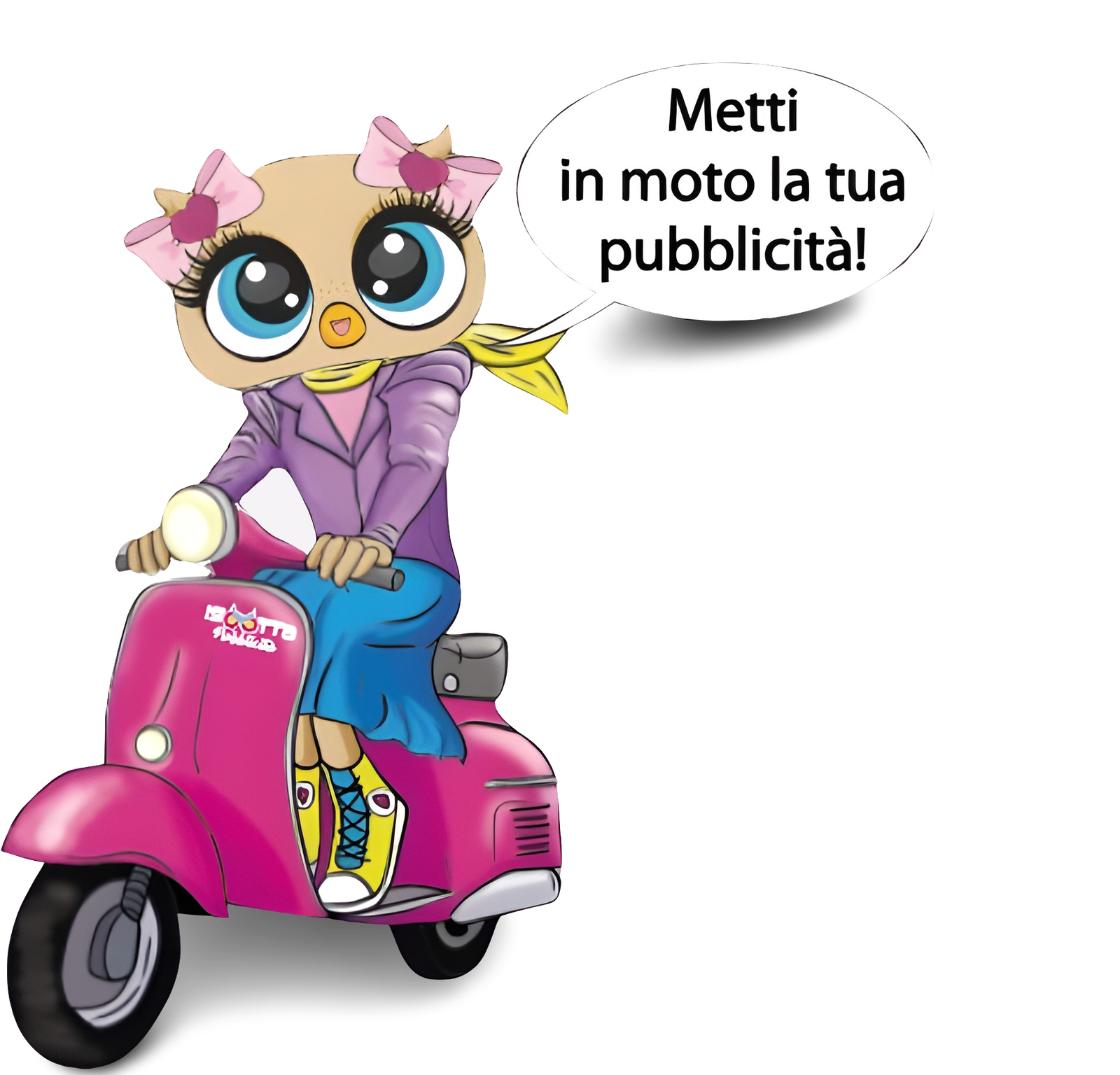 Mascotte Isotta su scooter